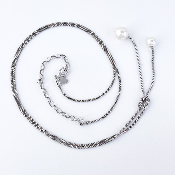 Vintage Italy Dyadema Sterling Silver 925 Pearl Dangle Necklace 21-24" - Picture 2 of 5